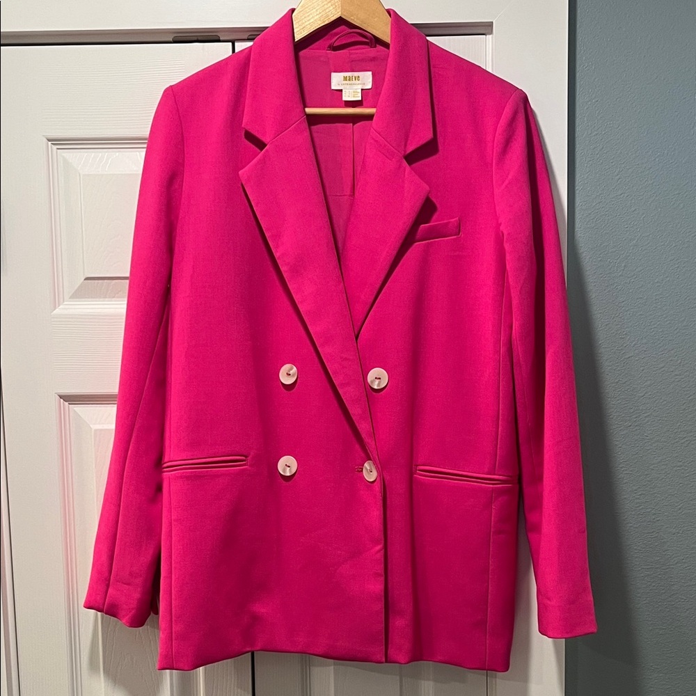 Maeve Anthropologie Vibrant Pink Double-Breasted Blazer Small 4